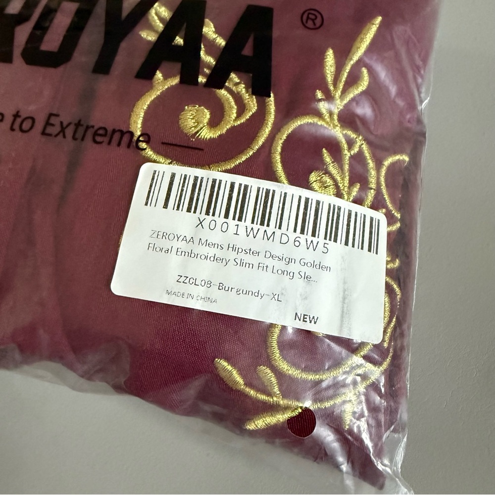 Burgundy Shirt Gold Embroidery Zeroyaa Mens XLarge XL red button down NWT NEW - Picture 13 of 14